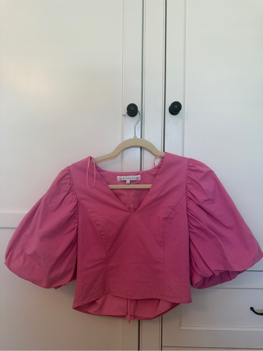 Endless Rose Hot Pink Puff Sleeve V-Neck Blouse